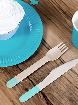 18 pcs, Wooden Cutlery, tiffany blue, 16cm 18 pcs, Wooden Cutlery, tiffany blue, 16cm