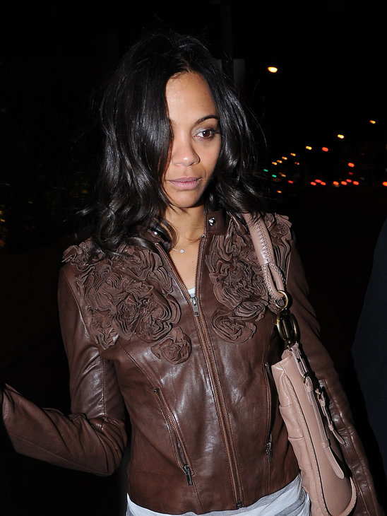 You can't go wrong with a unique embossed leather jacket like this one on Zoe Saldana!