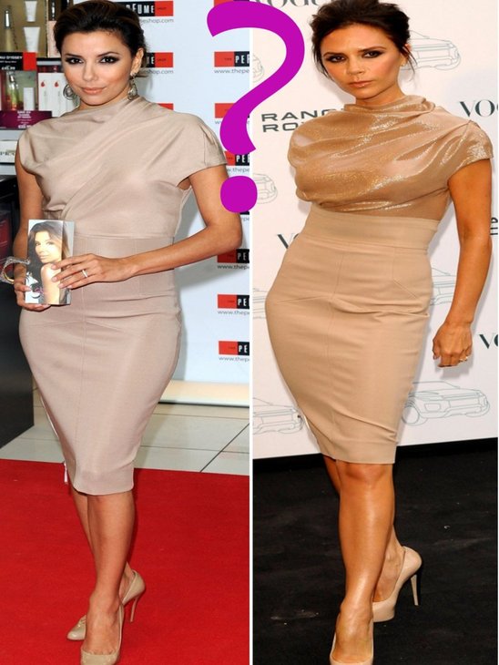 They both styled it with nude pumps and updos
