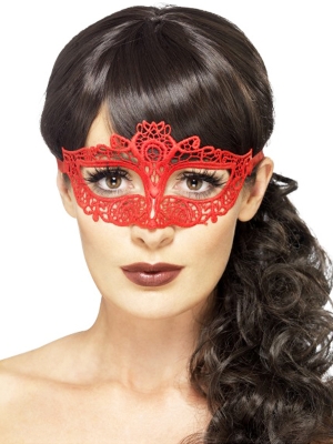 Embroidered Lace Filigree Eyemask, Red Embroidered Lace Filigree Eyemask, Red