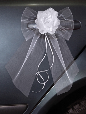 2 pcs, Bows with a rose, white, 18 cm 2 pcs, Bows with a rose, white, 18 cm