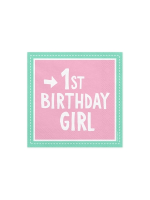 20 gab, Salvetes 1st Birthday Girl, rozā ar piparmētru, 33 x 33 cm 20 gab, Salvetes 1st Birthday Girl, rozā ar piparmētru, 33 x 33 cm