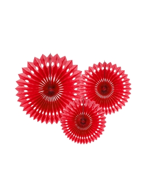3 gab, Dekoratīvās rozetes, sarkanas, 20, 25, 30 cm
