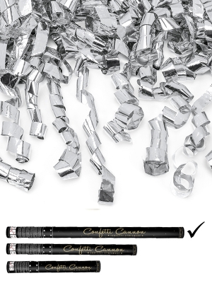 Confetti cannon with streamers, silver, 80 cm Confetti cannon with streamers, silver, 80 cm