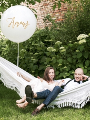Метровый шар Amour, белый с золотым Метровый шар Amour, белый с золотым