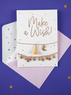Открытка с браслетами - Make a wish!, белая, 10.5 x 14.8 см Открытка с браслетами - Make a wish!, белая, 10.5 x 14.8 см
